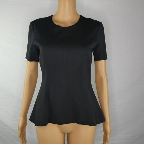 Theory Korla Fountain Structured Short Sleeve Black Blouse Career Versatile Sm - Picture 2 of 10